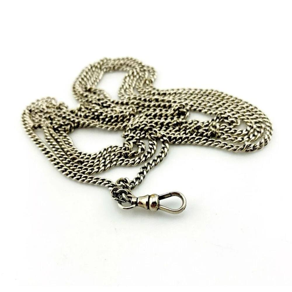 Vintage Sterling Silver 63 Inch Long Guard Watch Chain Dog Clip 40.4g